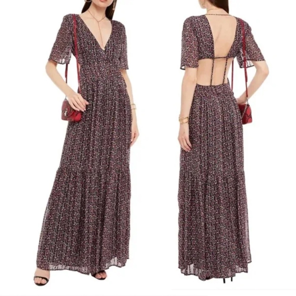 BA&SH Open-Back Metallic Printed Chiffon Maxi Dress M